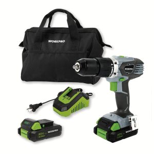 "20-VOLT TALADRO INALAMBRICO CON PERCUTOR 2 VELOCIDADES 60N + 2 BATERIAS + CARGADOR + BOLSO"