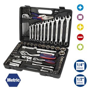 Juego De Bocallaves, Encastre De 1/4" Y 1/2", Crv 92 Piezas Valija Plástica